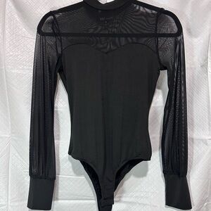 YMI Black Sheer Sleeve Bodysuit